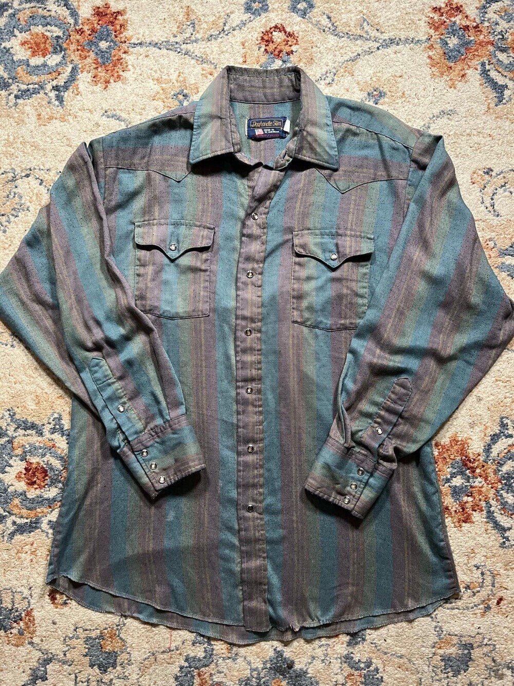 Vtg Panhandle Slim Shirt Mens 16/34 Lg Slim Pearl Snap Long Sleeve Western USA